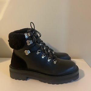 Black Suede Studio Shearling Hiking Boots